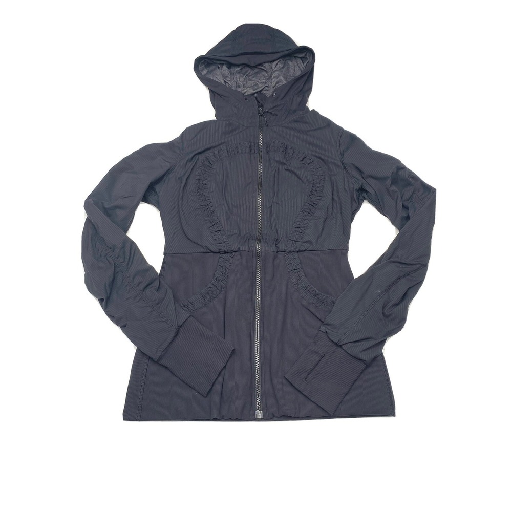 Lululemon Reversible Ruched Full Zip Hoodie Black Grey Thumbholes Jacket